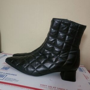 Napoleoni Quilted Black Ankle Boots With Pointy Square Toe ( Made In Italy)